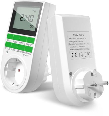 TobeBright Temporizador Digital 2X Con 16 Programas, 230V Enchufe Con Modo Aleatorio Para Protección Antirrobo - 3680W 16A
