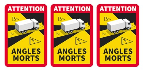 3 Stück Angles Morts Aufkleber Achtung Toter Winkel LKW Frankreich Folie selbstklebend 170 x 250 mm