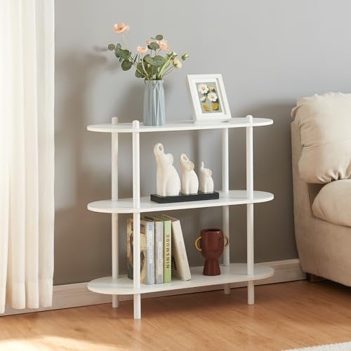 [en.casa] Étagère Autoportante à 3 Niveaux Bibliothèque avec 3 Tablettes Meuble de Rangement pour Salon Chambre Bureau Métal Panneau de Particules 77 x 80 x 30 cm Blanc