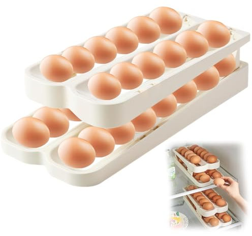 Eierhalter für Kühlschrank,2 Schichten Automatisch Rollender Eierbehälter, kühlschrank Organizer Eier,Stapelbarer Eier-Organizer für Lagerung von Eiern, Spart Platz (2 Reihen und 2 Etagen)