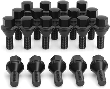 12 bulloni da 1,25, neri, OEM, per Jeep Renegade 2015-2025, set di 20 bulloni per ruota di design monopezzo, compatibili con Fiat 500, 500L, 500X, Dodge Hornet, ricambio 68296586AA 610-632