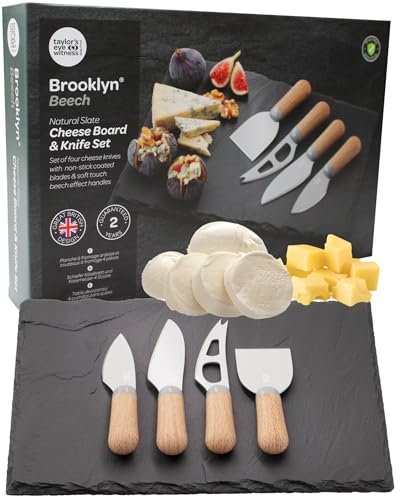 Taylors Eye Witness 4 Piece Cheese Knife Set - Stylish Cheese Knives Gift Box Set. with Elegant Beech Wood Effect, Peardrop Shape Handles & Classic Polished Stainless Steel Blades. 2 Year Guarantee