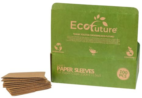 Eco Future 1000pzs Mangas de Papel Kraft para Vasos de 350ml Biodegradables Compostables Desechables Café Capuchino Take Away Té Vino Brule Caliente Chocolate Caliente (Mangas para 350ml (12oz), 1000)