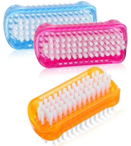 Piriuuo 3 Stück Handbürste, Doppelseitige Nagelbürste Kunststoff Handbürste Nagelbürsten Handwaschbürste Handbürstes Nagelbürstes Nail Brush für Reinigung Nagel, Under Nails, Rot, Blau und Orange