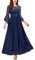 MIUSOL Women's Vintage Lace Sequin Insert Contrast Scoop Neck Bell Sleeves Chiffon Prom Bridesmaids Party Gown Formal Long Dress (X-Large, Navy Blue)