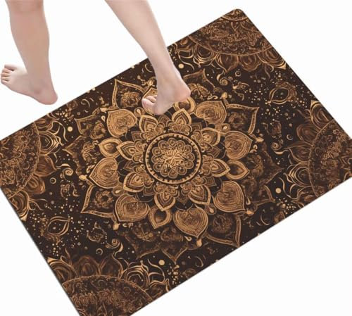 Badematte Mandala, Badezimmerteppich Klein 40x60cm Badteppich Badvorleger Rutschfest Waschbar Schnelltrocknende Badematten, Super Saugfähige Badematte Stein Rutschfester Dünn Badzimmermatte D-770