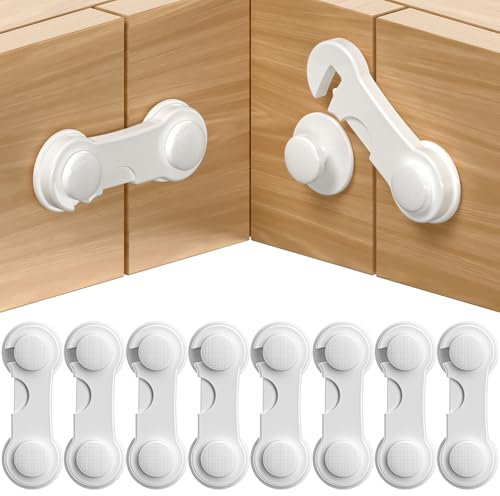 Septeamay Cupboard Locks for Children 8 Pack, Child Locks for Kitchen Cupboards, Strong Adhesive Baby Proofing Locks, Child Safety Cupboard Locks for Kitchen Cabinets, Drawer Door, Fridge