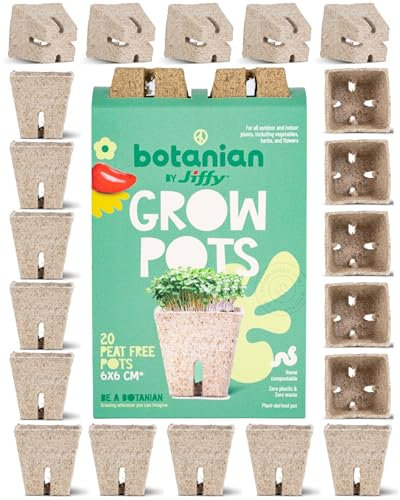 Jiffy Botanian Peat Free Fibre Growing Pots - Home Compostable & Biodegradable Natural Sphagnum Moss Seedling Pots & Root Trainers for Outdoor & Indoor Plants. Easy to Use