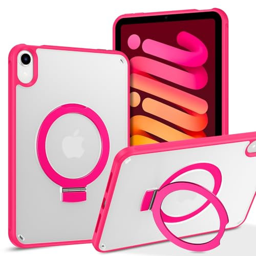 GUAGUA for iPad Mini 7 Case 2024 (A17 Pro), iPad Mini 7th/6th Generation Case with Stand(2024/2021) 8.3'' Translucent Matte Back Shockproof Protective Kickstand Case for iPad Mini 7th/ 6th, Hot Pink