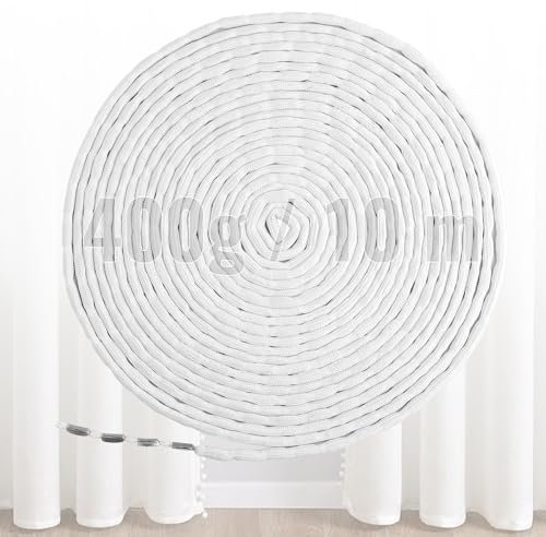 JETOP 400 G Filo Di Piombo Per Tende 40 G/m Circa 10 Metri Tagliabile Pesi Piombini Per Tende Da Doccia Varie Grammature Tessuto Zanzariera Finestra Per Evitare Di Soffiare - Bianco