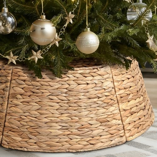 6-teiliges Rattan-Weihnachtsbaum-Halsband – 83,8 cm rustikaler Bauernhaus-Baumrock – Weihnachtsbaum-Basisabdeckung für Weihnachtsdekoration – gewebter Weihnachtsbaumring Zubehör für Zuhause