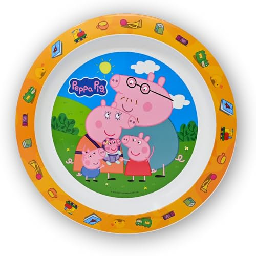 Stor Peppa Wutz Kinderteller - Esslernteller für Kinder BPA frei & Mehrweg, Snackteller, Campingteller für Kleinkinder, Baby Beikost Teller, Breiteller, Frühstücksteller, Flacher Babyteller orange