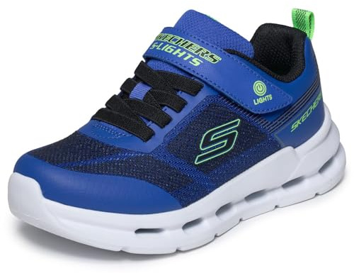 Skechers Jungen Glide-Step Lights Turnschuhe, Blue & Black Synthetic/Textile/Lime Trim, 27.5 EU
