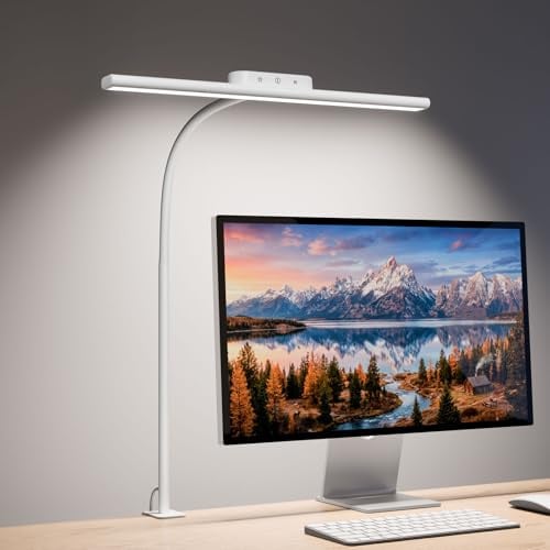 Lepro 11W Schreibtischlampe LED Klemmbar, Dimmbar und Augenschonende | 5 Farbtemperaturen und 5 Helligkeitsstufen Schreibtisch Lampe, mit flexiblem Schwanenhals, für Home Office & Büro, Weiß
