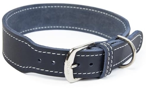 CopcoPet Hundehalsband Leder – Handgefertigtes Lederhalsband für mittelgroße, große Hunde – Halsband Hund – Verstellbar & Robust – Zoe, Marineblau, 45 – 50cm 40mm breit, Verchromte Beschläge