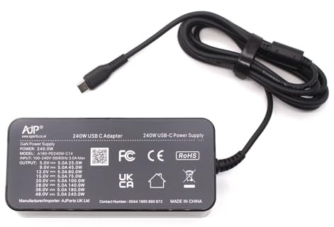 AJP 240W USB C GaN Fast Charger for Dell XPS 13/15/17, for Lenovo ThinkPad X1/ P1/ X1 Extreme, for Mac book Pro 14/16, for HP EliteBook/Envy/Spectre Laptop TYPE C PD 3.1 Fast Charging Power Adapter