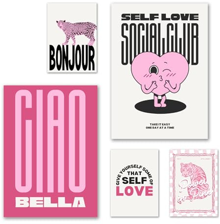SALVADERO Lot de 5 Affiches Pop Art – Posters Colorés Tendance Sans Cadre (Lot de 5, Pop Art Rose, 42L x 30l cm)