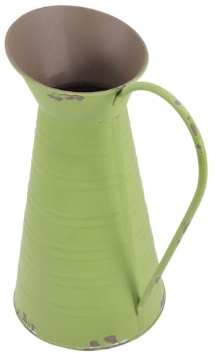 LALAFINA Vintage Green Iron Flower Pot Vase for Floral Arrangement Chic Rustic Flower Bucket with Handles Practical Centrepiece and Plants for Windowsill Or Office Decoration