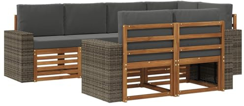 vidaXL Ecksofa Set mit Kissen 7 pcs Natur und Anthrazit, Garten, modernes Ecksofa, gemütliche Lounge für Terrasse, schicke Möbel und entspannte Sitzgelegenheit