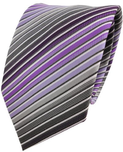 Designer Krawatte violett lila anthrazit grau silber schwarz gestreift - Binder Tie