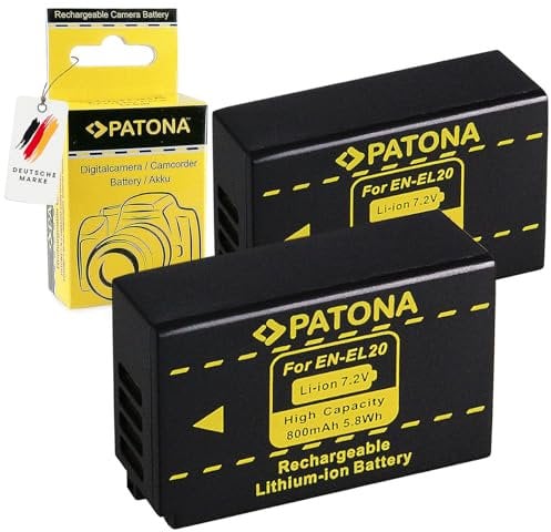 PATONA 2x Batteria ricambio per Nikon EN-EL20, EN-EL20a 800mAh compatibile con Nikon 1 AW1, 1 J1, 1 J2, 1 J3, 1 S1, 1 V3, Coolpix A, P950, P1000, P1100, EN EL20 EL20a, ENEL20, ENEL20a