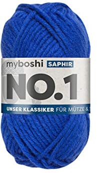 myboshi No.1 Wolle zum Häkeln und Stricken, Schnellstrickgarn, langlebige Mützenwolle, Strickwolle, Häkelwolle, mulesing-frei, 50g, Ll 55m Blau (Saphir) 1 Knäuel