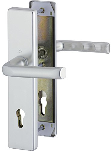 HOPPE 2x Sicherheits-Drückergarnitur LONDON - auf Langschild Profilzylinder Entfernung 88mm,SST 8,5,mit Kernziehschutz,Türstärke 42-47mm,silber eloxiert, Doppelpack
