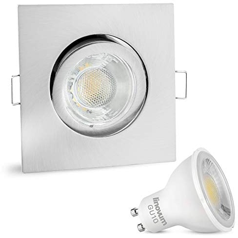 linovum LED Deckenspot eckig GU10 schwenkbar - Spot Lampe Einbaustrahler Edelstahl Optik inkl. LED GU10 3W neutralweiß 230V
