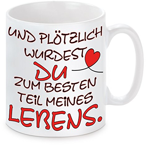 Herzbotschaft Lieblingsmensch Tasse mit Motiv Modell Der Beste Teil Meines Lebens, Keramik, Weiß, 11 x 11 x 11 cm