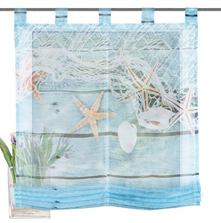 Home fashion Schlaufenraffrollo Voile Digitaldruck MARITIM, Polyester, Blau, 140 x 120 cm
