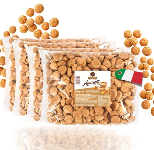 Gadeschi Amaretti Kekse 4x1KG [MIT APRIKOSENKERNE] - Italienisches Kaffeegebäck - Perfekt zum Kaffee, Heißgetränken & als Dekoration - Traditionelle Rezeptur - Süß & Luftiges Gebäck