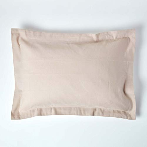HOMESCAPES Luxury Soft Linen Oxford Pillowcase Plain Natural Textured Natural French Flax Fibre Linen & Pure 100% Cotton Blend Cream Standard Oxford Style Pillowcase