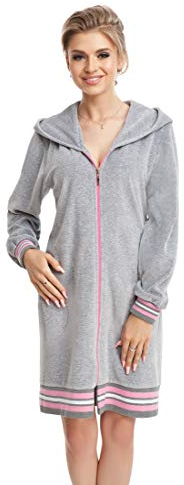 LEVERIE modischer Damen-Bademantel/Morgenmantel/Saunamantel mit gemütlicher Kapuze (XL (42), Variante 5 grau)