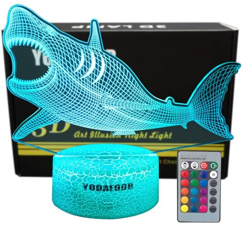 YODAFOOR Megalodon Night Light, Nursery Night Lamp for Kids, 16 Color Changing with Dimmable Remote Control, Toy Shark Gifts for Girls Boys Teen Kids Family, Bedroom Shark Theme Decortive