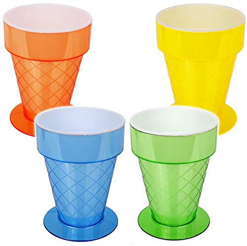 alles-meine.de GmbH 4 Stück Bunte Eisbecher - 3D Effekt Waffel Optik - 300 ml - Dessertschale/große Schale mit Fuß/Becher mit Ständer - aus Kunststoff/Plastik - Schale - ..
