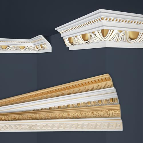 Marbet Deckenleisten gold Sparpaket aus Styropor EPS - Stuckleisten gemustert, im traditionellen Design - (30 Meter B-24 G) Styroporleisten Zierprofile Stuck
