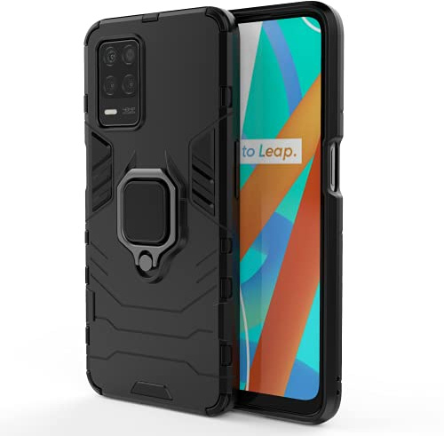 TingYR Hülle für Realme 8 5G Handyhülle, um 360 Grad drehbarer Ringhalter, stoßfeste TPU/PC-Telefonabdeckung, Schutzhülle für Realme 8 5G.(Schwarz)