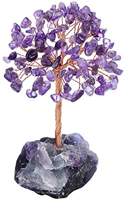 JOVIVI Amethyst Crystal Tree Gemstone Tree Of Life Ornament Healing Crystals Spiritual Gifts Purple Feng Shui Money Tree With Fluorite Stand For Good luck Home Office Living Room Decor
