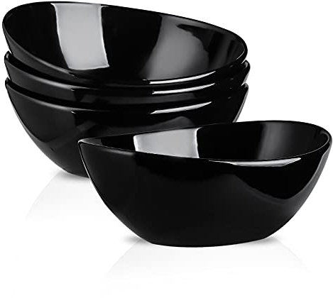 Hasense Serving Bowls, Porcelain Soup Bowls Set of 4, 36 OZ Black Serving Dishes for Entertaining, Perfect for Salad Side Dishes Pasta Popcorn, Dishwasher Microwave Safe