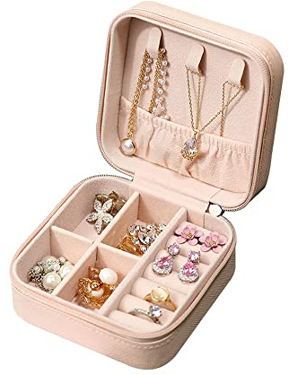 Schdosn Schmuckschatulle für Damen und Mädchen, Mini Tragbare Schmuckaufbewahrungsbox für Ringe, Ohrringe (Rosa)