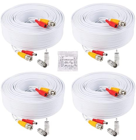 4 Pack 100ft/30M All-in-One Video Power Cables, BNC Extension Surveillance Camera Wires for CCTV Security DVR System Installation (8pcs BNC Connectors, 100pcs Cable Clips)