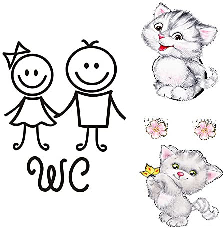 Autocollant Toilette Porte, 3 Pcs Stickers Abattant WC Toilette, Stickers Chat Toilette, Autocollant WC Homme Femme, Autocollant Toilette et Salle de Bain, Décalcomanie Amusante pour Salle de Bain