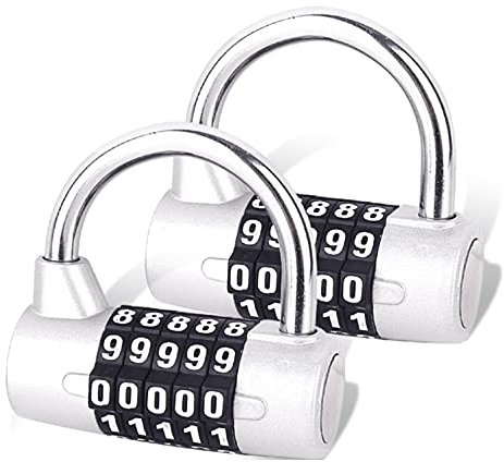 Serrure à Combinaison SISAV à 5 Chiffres, Cadenas de Gymnase, Serrure à Combinaison Remplaçable, Adaptée aux Casiers d'École, Boîtes à Outils, Clôtures, Argent (2 Pièce)