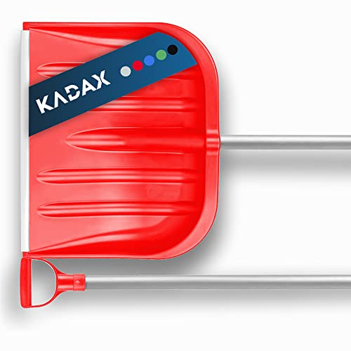 KADAX Schneeschaufel mit ergonomischem Griff, Blattbreite: 49 cm, Kunststoff-Blatt, Schneeschieber, ideale Schneeschippe für kleine und große Schneemengen, Schneeräumer, stabil (Aluminium-Stiel, Rot)