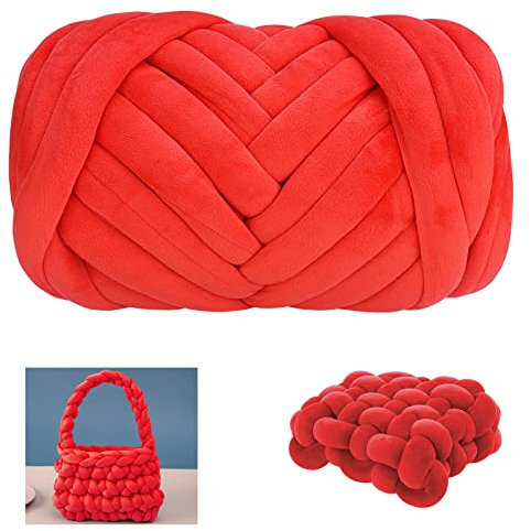 Grobes Baumwollgarn für Armstricken, Häkeln, super sparend, Jumbo-Riesen-Garn für die Herstellung von Haustier-Hausdecken (groß-rot)