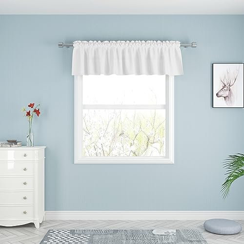 UPOPO Weißer Volant-Vorhänge, 35,6 cm lang, Leinenstruktur, Vorhang, Topper, Volant, Wohnzimmer, Küche, kurz, klein, klein, Schlafzimmer, Fenstervorhang, Volants, 1 Panelstangentasche, 228,6 x 35,6 cm