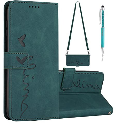 Grandoin Kompatibel mit Samsung Galaxy Note 20 Ultra Hülle mit Kette, Handyhülle Samsung Note 20 Ultra mit Band, Leder Schutzhülle Klapphülle Magnet Mädchen Handy Hülle Samsung Note 20 Ultra (Grün)