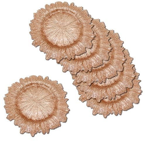 Trimming Shop Lot de 6 assiettes décoratives en verre au design vintage pour décoration de table à manger, mariages, anniversaires, fêtes, vaisselle, événements de restauration, 33 cm, or rose