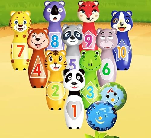 Flex Animal Bowling Set Skittles Game For Kids With 10 Pins And 2 Balls Early Development Indoor Toy Gifts For Children Toddler Girls Boys