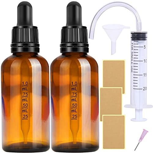 Flacon pipette flacon verre ambré 2 Stk 50ml flacon compte gouttes compte goutte flacon huile essentielle vide Comprenant 5 Pièces d'accessoires